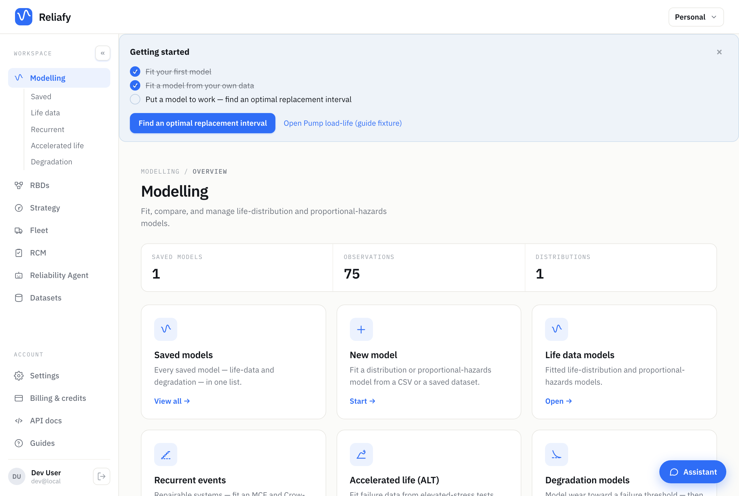 The Reliability Agent landing page, listing saved conversations