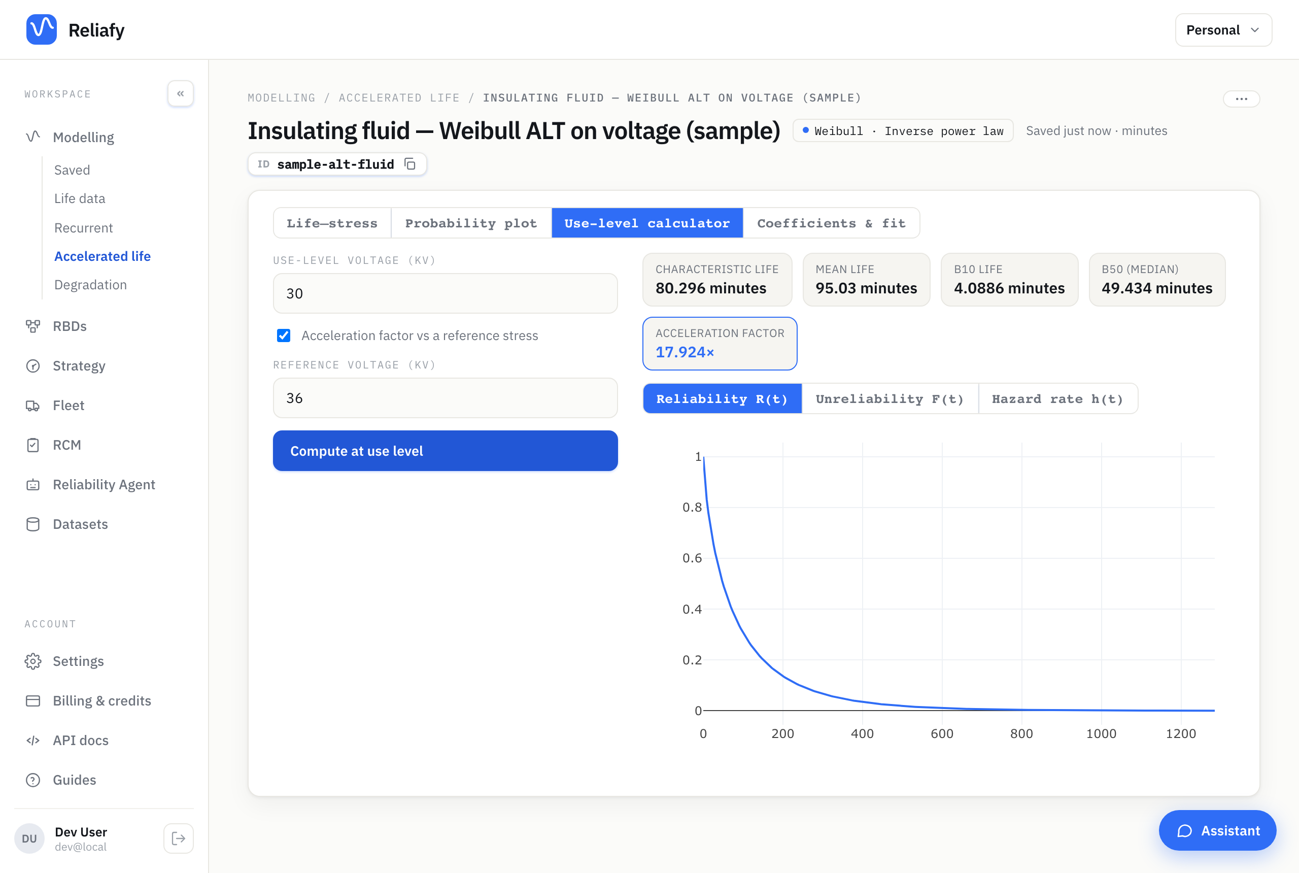 The use-level calculator: extrapolated life and the acceleration factor